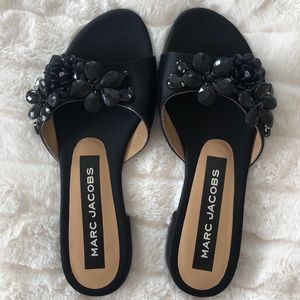 Marc Jacobs Black Satin Sandals with Jewels